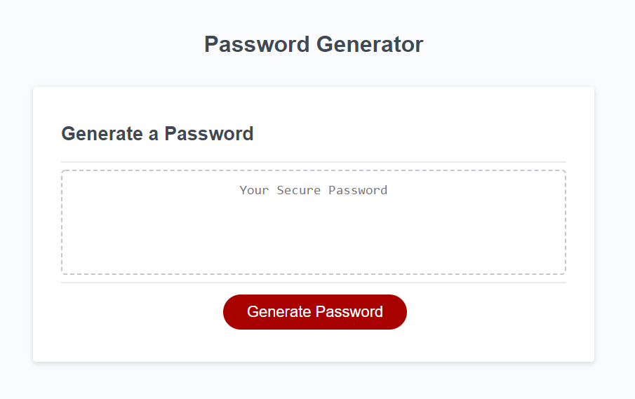 screenshot of the password generator application